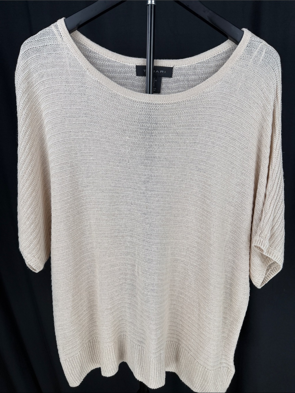 Tahari Linen Blend Lightweight Dolman Sweater Top Beige L